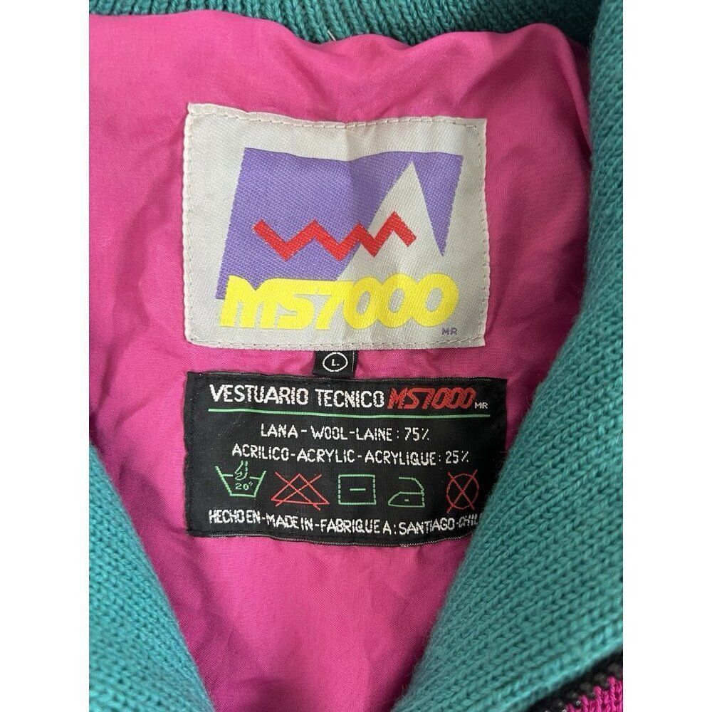 M57000 Vintage 80s Wool Retro ColorBlock Henley Tight Knit Fuchsia Pink Sweater - Picture 6 of 10